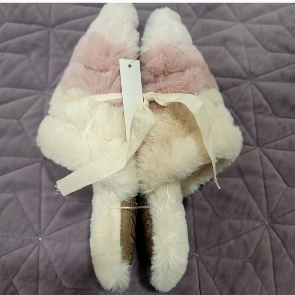 NEW Madewell Quilted Color Block Scuff Slippers in Recycled Faux Fur  6 - Picture 4 of 8